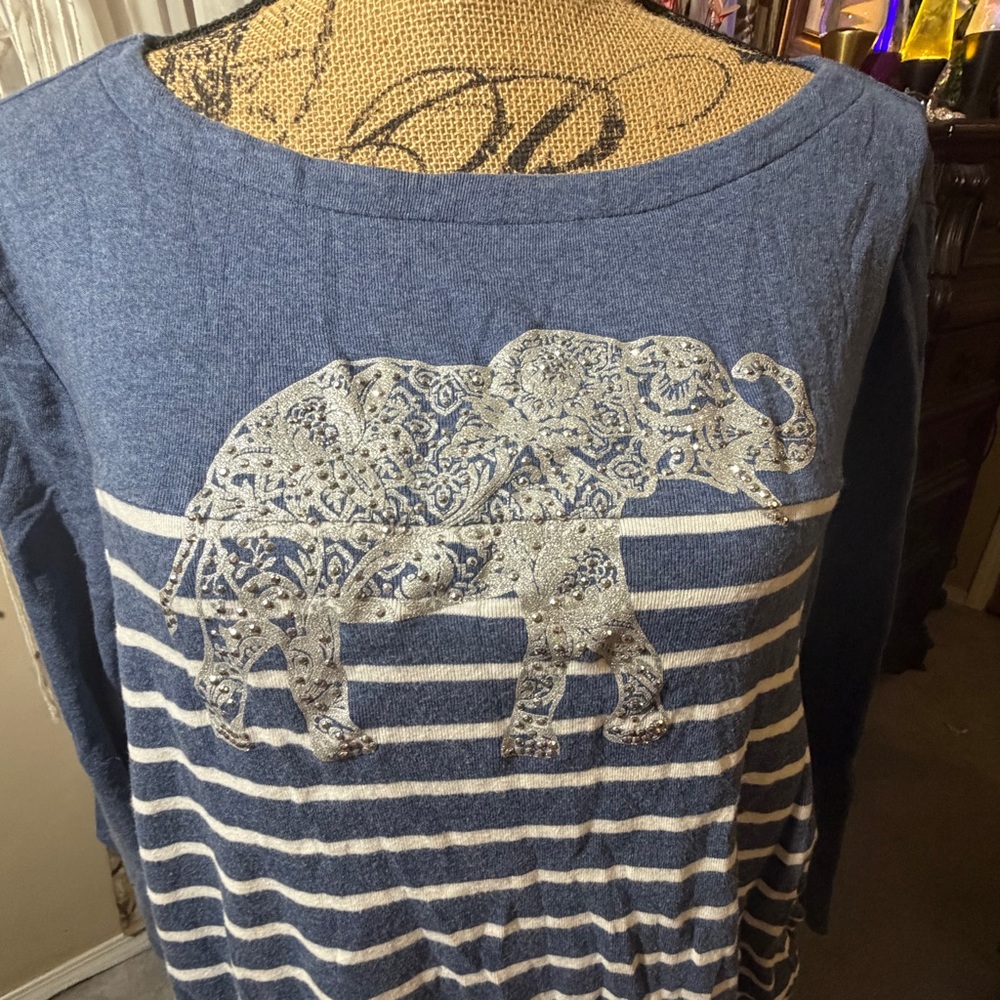 Blue and White Striped Elephant Sweater